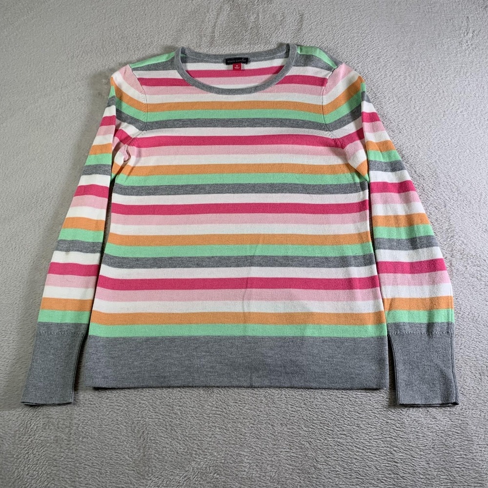 Vince Camuto Sweater Womens Medium Multicolor Stripe Crew Neck Ladies Pullover